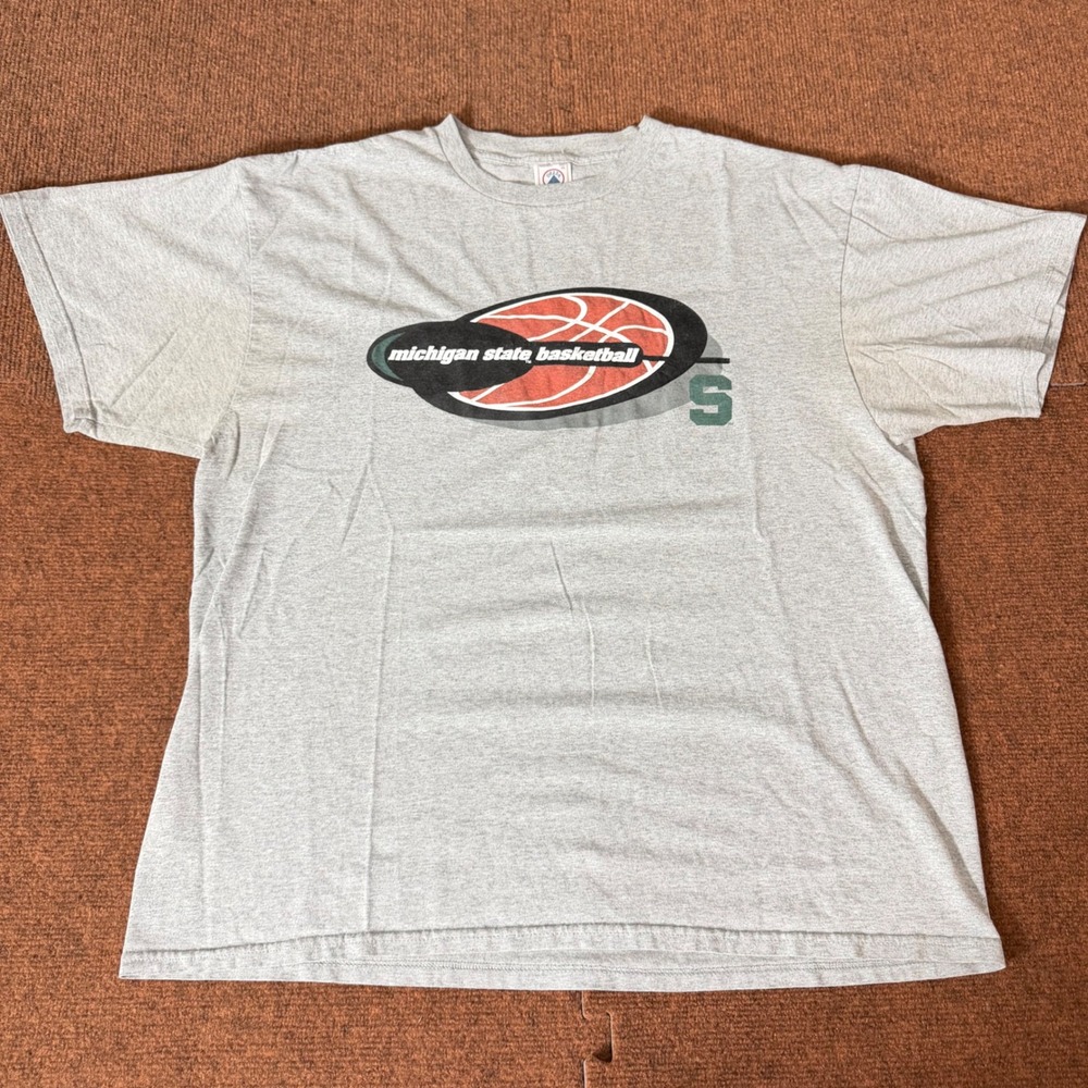 Vintage Michigan State Basketball Shirt Delta Pro Weight Gray XL Spartans NCAA